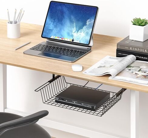 Under Desk Storage Shelf Drawer Slide Out 1 Pack, Metal Under Desk Cable Management Tray Drill/Self-Adhesive Basket Under Table Drawer Organizer for Home, Office, Workspace, Cabinet in Kuwait