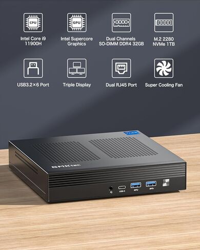 كمبيوتر GMKtec M4 صغير Intel i9-11900H(4.9 جيجا هرتز) 8C/16T، أجهزة كمبيوتر صغيرة 32 جيجا DDR4 1 تيرابايت M.2 NVMe PCIe4.0 SSD مع 6 منافذ USB، ثلاثي HD 4K، WiFi6/BT5.2 in Kuwait