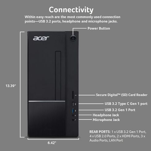 acer Aspire TC-1780-UA93 Desktop | 13th Gen Intel Core i5-13400 10-Core Processor | 16GB 3200MHz DDR4 | 1TB M.2 2280 PCIe Gen 4 SSD | SD Card Reader | Intel Wi-Fi 6E AX211 | Windows 11 Home in Saudi Arabia