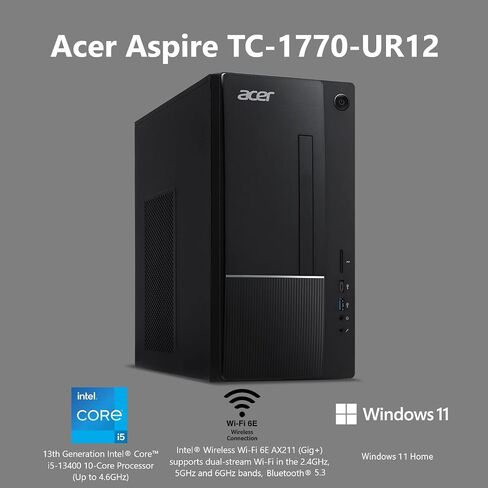 acer Aspire TC-1780-UA93 Desktop | 13th Gen Intel Core i5-13400 10-Core Processor | 16GB 3200MHz DDR4 | 1TB M.2 2280 PCIe Gen 4 SSD | SD Card Reader | Intel Wi-Fi 6E AX211 | Windows 11 Home in Saudi Arabia