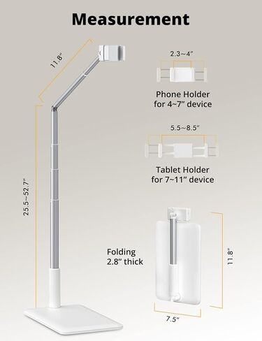 حامل أرضي للهاتف قابل للتمديد من SupeDesk، حامل للكمبيوتر اللوحي، حامل iPad، للهاتف/الكمبيوتر اللوحي مقاس 4-11 بوصة، حامل هاتف للصالة الرياضية، للسرير، زاوية ارتفاع قابلة للتعديل، دوران 360 درجة، الحد الأدنى، علوي in Kuwait