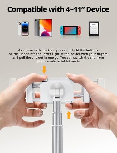 حامل أرضي للهاتف قابل للتمديد من SupeDesk، حامل للكمبيوتر اللوحي، حامل iPad، للهاتف/الكمبيوتر اللوحي مقاس 4-11 بوصة، حامل هاتف للصالة الرياضية، للسرير، زاوية ارتفاع قابلة للتعديل، دوران 360 درجة، الحد الأدنى، علوي in Kuwait