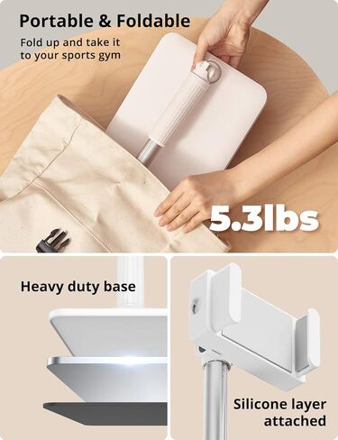 حامل أرضي للهاتف قابل للتمديد من SupeDesk، حامل للكمبيوتر اللوحي، حامل iPad، للهاتف/الكمبيوتر اللوحي مقاس 4-11 بوصة، حامل هاتف للصالة الرياضية، للسرير، زاوية ارتفاع قابلة للتعديل، دوران 360 درجة، الحد الأدنى، علوي in Kuwait