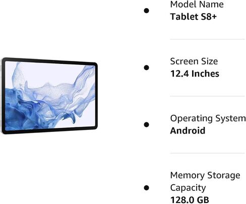 SAMSUNG Galaxy Tab S8+ Android Tablet, 12.4'' Large AMOLED Screen, 128GB Storage, Wi-Fi 6E, Ultra Wide Camera, S Pen Included, Long Lasting Battery, Silver (Renewed in Saudi Arabia