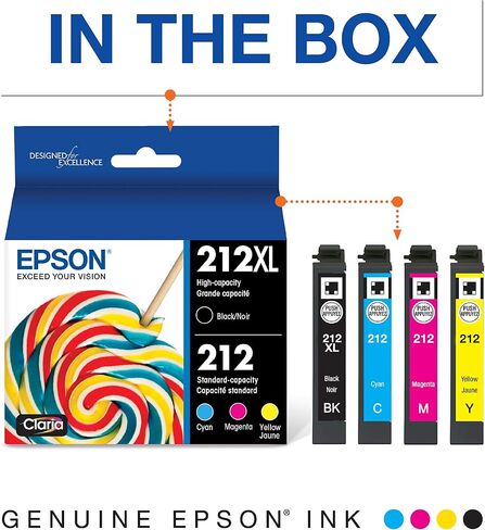 EPSON 212 Claria Ink High Capacity Black & Standard Color Cartridge Combo Pack (T212XL-BCS) Works with WorkForce WF-2830, WF-2850, Expression XP-4100, XP-4105 in Kuwait