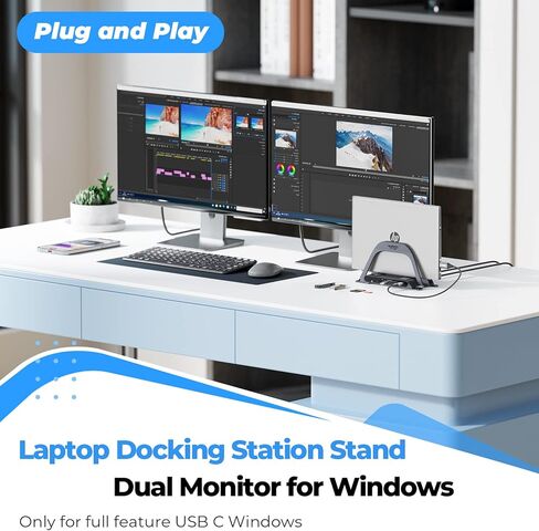 4URPC Laptop Docking Station Dual Monitor, USB C Docking Station with 2 HDMI Ports, 3 USB Ports, SD/TF, PD3.0, RJ45 Ethernet, 3.5mm Audio, Vertical Docking Station Stand for Dell/Hp/Lenovo/Surface in Kuwait