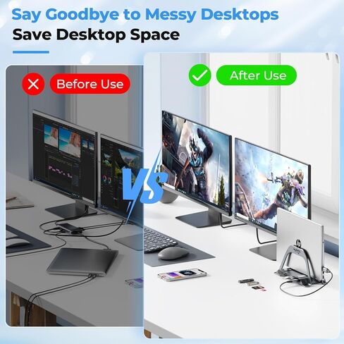 4URPC Laptop Docking Station Dual Monitor, USB C Docking Station with 2 HDMI Ports, 3 USB Ports, SD/TF, PD3.0, RJ45 Ethernet, 3.5mm Audio, Vertical Docking Station Stand for Dell/Hp/Lenovo/Surface in Kuwait