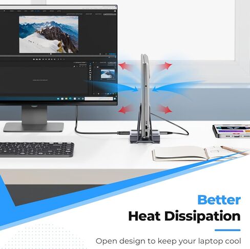 4URPC Laptop Docking Station Dual Monitor, USB C Docking Station with 2 HDMI Ports, 3 USB Ports, SD/TF, PD3.0, RJ45 Ethernet, 3.5mm Audio, Vertical Docking Station Stand for Dell/Hp/Lenovo/Surface in Kuwait