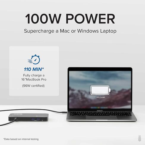 بلاجابل قاعدة شحن ثاندربولت 3 وUSB C مع شحن 96 واط - متوافقة مع اجهزة ماك وويندوز واللابتوب ومنفذ عرض وHDMI و2X USB-C و3X USB 3.0 وجيجابت ايثرنت ومقبس صوت - افقي in Saudi Arabia