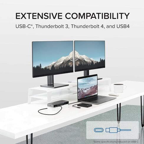 بلاجابل قاعدة شحن ثاندربولت 3 وUSB C مع شحن 96 واط - متوافقة مع اجهزة ماك وويندوز واللابتوب ومنفذ عرض وHDMI و2X USB-C و3X USB 3.0 وجيجابت ايثرنت ومقبس صوت - افقي in Saudi Arabia