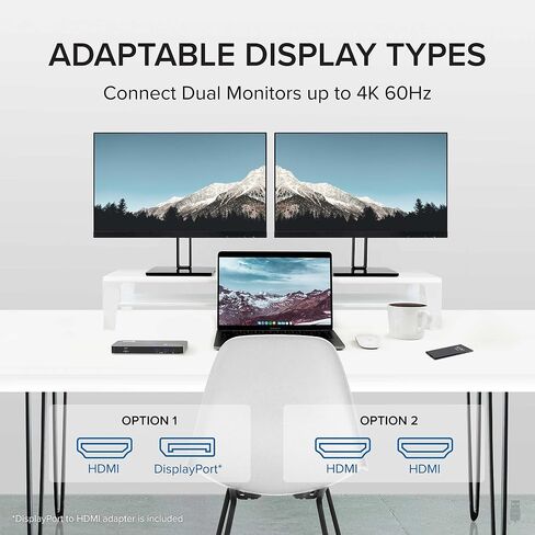 بلاجابل قاعدة شحن ثاندربولت 3 وUSB C مع شحن 96 واط - متوافقة مع اجهزة ماك وويندوز واللابتوب ومنفذ عرض وHDMI و2X USB-C و3X USB 3.0 وجيجابت ايثرنت ومقبس صوت - افقي in Saudi Arabia