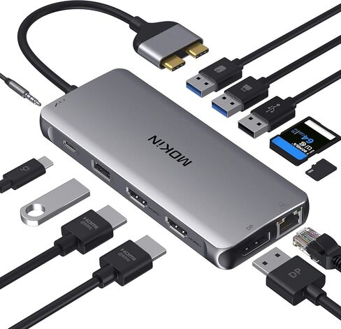 MOKiN MacBook Pro Docking Station Dual Monitor MacBook Pro/Air HDMI Adapter | 9 in 1 USB C Adapters for MacBook Pro Air Mac HDMI Dock Dongle Dual USBC to Dual HDMI,Ethernet,3USB,SD/microSD,100W PD in Kuwait
