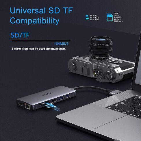 MOKiN MacBook Pro Docking Station Dual Monitor MacBook Pro/Air HDMI Adapter | 9 in 1 USB C Adapters for MacBook Pro Air Mac HDMI Dock Dongle Dual USBC to Dual HDMI,Ethernet,3USB,SD/microSD,100W PD in Kuwait