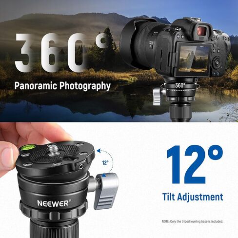 NEEWER Tripod Leveling Base (⌀50mm) Camera Leveler, Bubble Level Aluminum Adjusting Plate with 1/4" 3/8" Mounting Screw Compatible with Canon Nikon Sony DSLR Camera Camcorder, GM11 in Kuwait