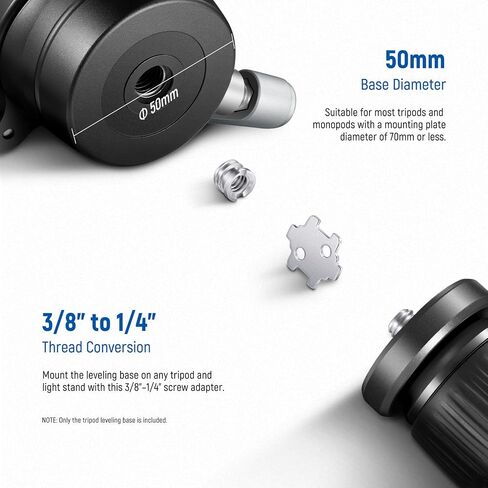 NEEWER Tripod Leveling Base (⌀50mm) Camera Leveler, Bubble Level Aluminum Adjusting Plate with 1/4" 3/8" Mounting Screw Compatible with Canon Nikon Sony DSLR Camera Camcorder, GM11 in Kuwait