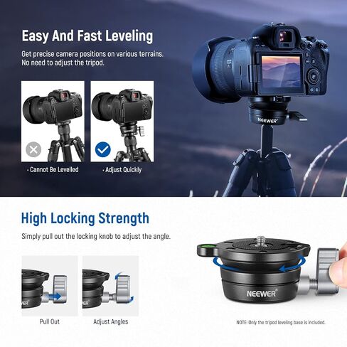 NEEWER Tripod Leveling Base (⌀50mm) Camera Leveler, Bubble Level Aluminum Adjusting Plate with 1/4" 3/8" Mounting Screw Compatible with Canon Nikon Sony DSLR Camera Camcorder, GM11 in Kuwait