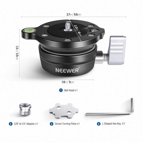 NEEWER Tripod Leveling Base (⌀50mm) Camera Leveler, Bubble Level Aluminum Adjusting Plate with 1/4" 3/8" Mounting Screw Compatible with Canon Nikon Sony DSLR Camera Camcorder, GM11 in Kuwait
