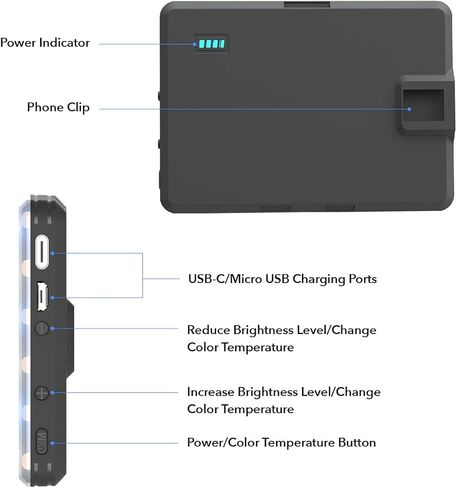 ديجيباور #جوفيرال - إنفلوزر - ضوء فيديو صغير 60 ليد (4W) | سطوع 10 مستويات، 3 أوضاع لدرجة الحرارة (3100K-5500K) | يتضمن محول الهاتف والكاميرا، تركيب بمشبك وكابل USB in Kuwait