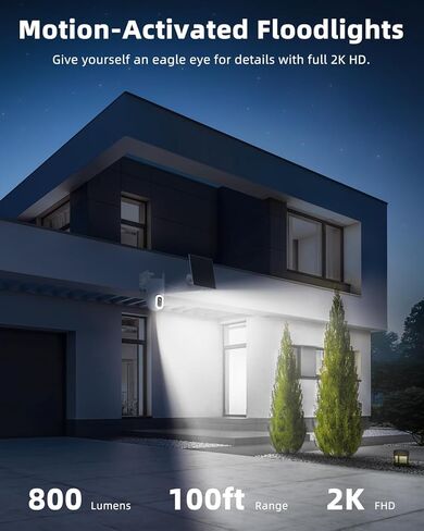 MUBVIEW Solar Security Cameras Wireless Outdoor, 2K Battery Powered Security Camera, Floodlight Camera with 800 Lumens Light & Siren, 360° PTZ, Color Night Vision, PIR Detection, 2.4GHz, IP66 in Kuwait