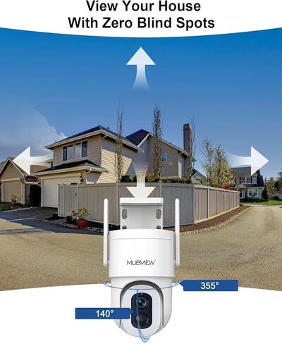 MUBVIEW Solar Security Cameras Wireless Outdoor, 2K Battery Powered Security Camera, Floodlight Camera with 800 Lumens Light & Siren, 360° PTZ, Color Night Vision, PIR Detection, 2.4GHz, IP66 in Kuwait