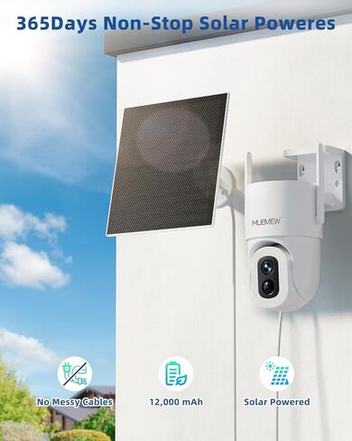 MUBVIEW Solar Security Cameras Wireless Outdoor, 2K Battery Powered Security Camera, Floodlight Camera with 800 Lumens Light & Siren, 360° PTZ, Color Night Vision, PIR Detection, 2.4GHz, IP66 in Kuwait