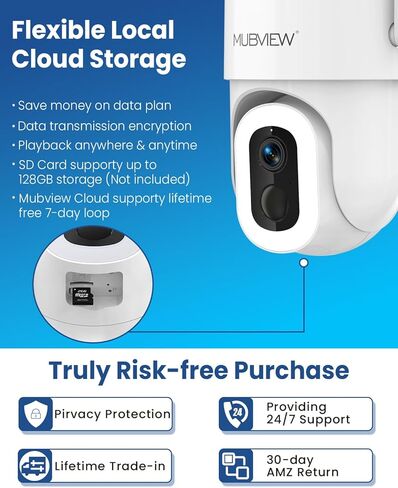 MUBVIEW Solar Security Cameras Wireless Outdoor, 2K Battery Powered Security Camera, Floodlight Camera with 800 Lumens Light & Siren, 360° PTZ, Color Night Vision, PIR Detection, 2.4GHz, IP66 in Kuwait