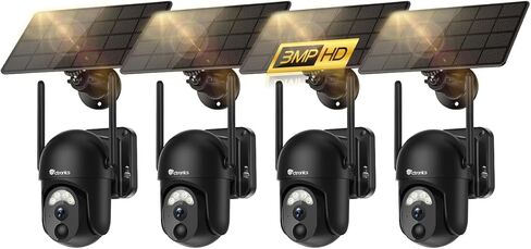 كاميرا سيترونيكس 2K الشمسية للأمان اللاسلكية في الهواء الطلق، 4 حزم، رؤية 360 درجة، بطارية قابلة لإعادة الشحن، كاميرا مراقبة واي فاي مع رؤية ليلية ملونة FHD، كشف AI/PIR، IP66 in Kuwait