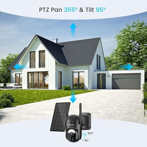 كاميرا سيترونيكس 2K الشمسية للأمان اللاسلكية في الهواء الطلق، 4 حزم، رؤية 360 درجة، بطارية قابلة لإعادة الشحن، كاميرا مراقبة واي فاي مع رؤية ليلية ملونة FHD، كشف AI/PIR، IP66 in Kuwait