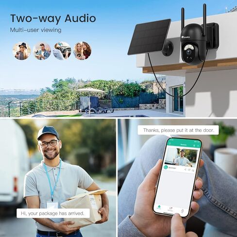 كاميرا سيترونيكس 2K الشمسية للأمان اللاسلكية في الهواء الطلق، 4 حزم، رؤية 360 درجة، بطارية قابلة لإعادة الشحن، كاميرا مراقبة واي فاي مع رؤية ليلية ملونة FHD، كشف AI/PIR، IP66 in Kuwait