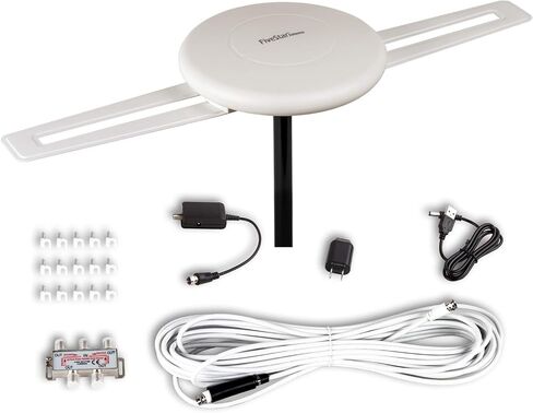Five Star HDTV Antenna - 360° Omnidirectional Amplified Outdoor TV Antenna up to 150 Miles Indoor/Outdoor,RV,Attic 4K 1080P UHF VHF Supports 4TVs Installation Kit & Mounting Pole in Kuwait