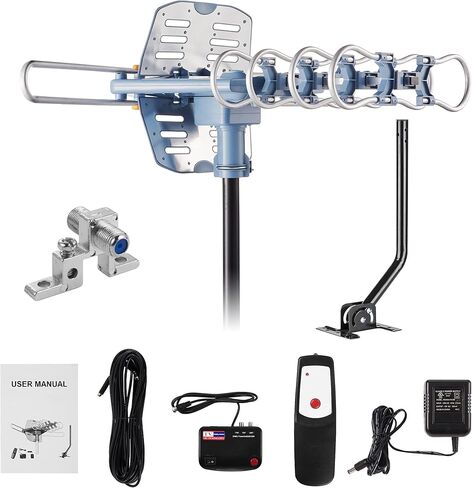 تحديث 2021!! هوائي تلفزيون HD رقمي مضخم WA-2608 وكيبل محوري RG6 بطول 60 قدم بنطاق 150 ميل دوران لاسلكي عن بعد in Kuwait