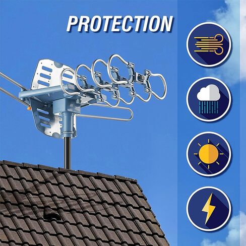 تحديث 2021!! هوائي تلفزيون HD رقمي مضخم WA-2608 وكيبل محوري RG6 بطول 60 قدم بنطاق 150 ميل دوران لاسلكي عن بعد in Kuwait