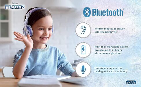 ekids Disney Frozen Kids Bluetooth Headphones, Wireless Headphones with Microphone Includes Aux Cord, Volume Reduced Kids Foldable Headphones for School, Home, or Travel in Saudi Arabia