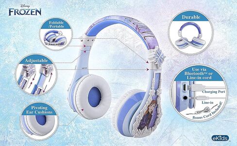 ekids Disney Frozen Kids Bluetooth Headphones, Wireless Headphones with Microphone Includes Aux Cord, Volume Reduced Kids Foldable Headphones for School, Home, or Travel in Saudi Arabia