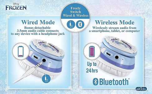 ekids Disney Frozen Kids Bluetooth Headphones, Wireless Headphones with Microphone Includes Aux Cord, Volume Reduced Kids Foldable Headphones for School, Home, or Travel in Saudi Arabia