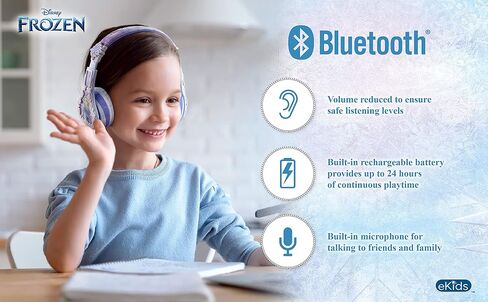 ekids Disney Frozen Kids Bluetooth Headphones, Wireless Headphones with Microphone Includes Aux Cord, Volume Reduced Kids Foldable Headphones for School, Home, or Travel in Saudi Arabia