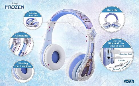 ekids Disney Frozen Kids Bluetooth Headphones, Wireless Headphones with Microphone Includes Aux Cord, Volume Reduced Kids Foldable Headphones for School, Home, or Travel in Saudi Arabia