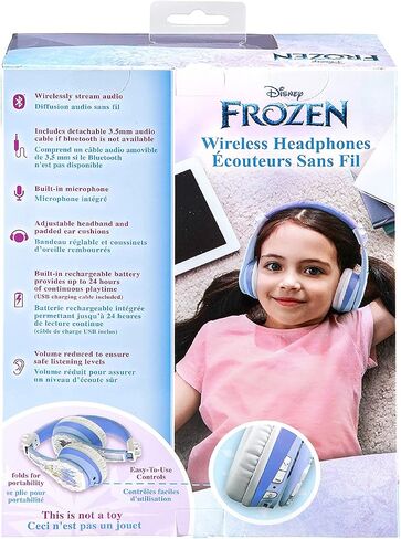 ekids Disney Frozen Kids Bluetooth Headphones, Wireless Headphones with Microphone Includes Aux Cord, Volume Reduced Kids Foldable Headphones for School, Home, or Travel in Saudi Arabia