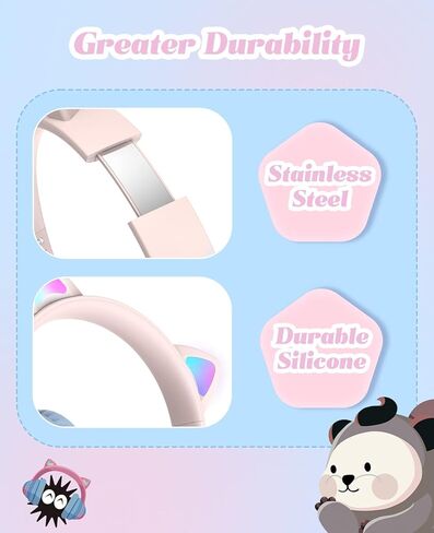 Bluetooth Headphones for Kids, Kid Odessey Cat Ears Wireless Kids Headphones, Bluetooth 5.3, 50H Playtime, 84/94dB Volume Limited, Colorful LED Lights, Built-in Mic Over-Ear Headsets for iPad/Tablet in Kuwait
