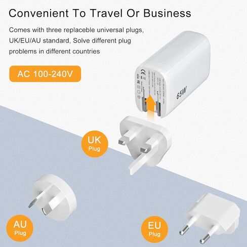 Etre Jeune Universal Travel Adapter Kit, International Plug Adapter for UK, Europe, Australia, 65W USB C Fast Charger Compatible for iPhone13 /12, iPad, MacBook, Laptops (1Charger +3 Plug) (Black) in Kuwait