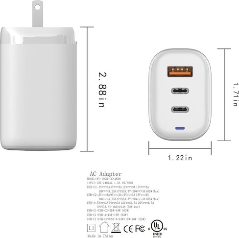 Etre Jeune Universal Travel Adapter Kit, International Plug Adapter for UK, Europe, Australia, 65W USB C Fast Charger Compatible for iPhone13 /12, iPad, MacBook, Laptops (1Charger +3 Plug) (Black) in Kuwait
