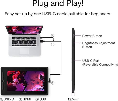 Artisul D16PRO Graphics Drawing Tablet with Screen 15.6 Inch Full-Laminated Graphic Monitor Pen Display 8192 Levels Pressure Battery-Free Stylus,8 Shortcut Keys,130% sRGB Compatible with Windows, Mac in Kuwait