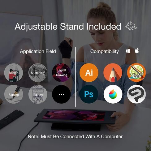 Artisul D16PRO Graphics Drawing Tablet with Screen 15.6 Inch Full-Laminated Graphic Monitor Pen Display 8192 Levels Pressure Battery-Free Stylus,8 Shortcut Keys,130% sRGB Compatible with Windows, Mac in Kuwait
