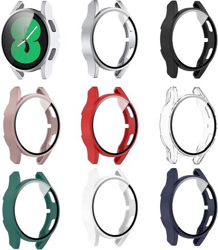 8-Pack Case Covers Compatible with Samsung Galaxy Watch 4 44mm Case, Scratch-Resistant PC Protective Case with HD Tempered Glass Screen Protector (Multicolor8-Pack, Watch4 44mm) in Saudi Arabia