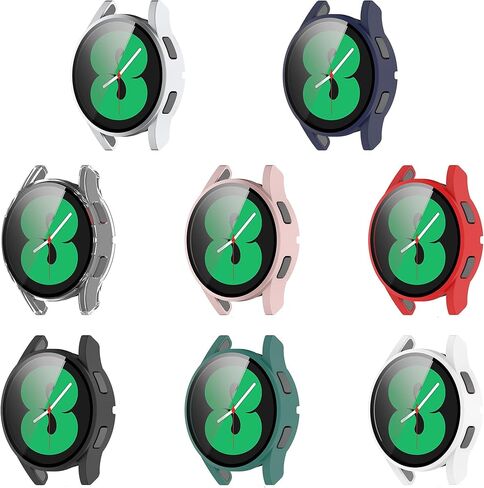 8-Pack Case Covers Compatible with Samsung Galaxy Watch 4 44mm Case, Scratch-Resistant PC Protective Case with HD Tempered Glass Screen Protector (Multicolor8-Pack, Watch4 44mm) in Saudi Arabia