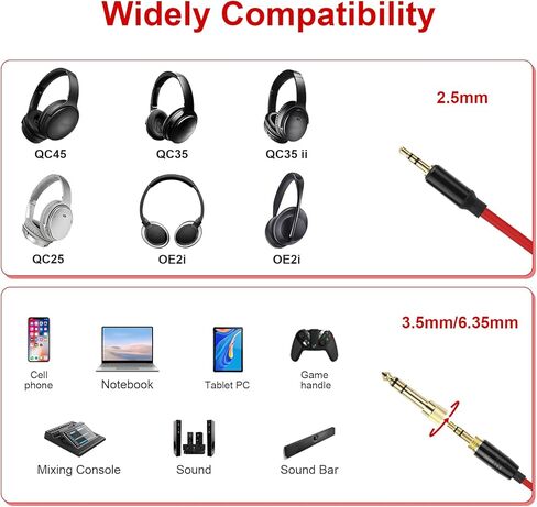 كيبل صوت ملفوف QC45 من لوسكاور، كيبل صوت بديل متوافق مع سماعات بوز QC45/QC35/QC35 II/QC25/NC700، سلك تمديد 2.5 ملم الى 3.5 ملم (1/8 انش) مع سلك تمديد 6.35 ملم (1/4 انش) 6-16 قدم، احمر in Kuwait