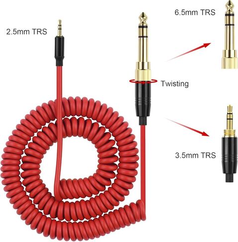 كيبل صوت ملفوف QC45 من لوسكاور، كيبل صوت بديل متوافق مع سماعات بوز QC45/QC35/QC35 II/QC25/NC700، سلك تمديد 2.5 ملم الى 3.5 ملم (1/8 انش) مع سلك تمديد 6.35 ملم (1/4 انش) 6-16 قدم، احمر in Kuwait