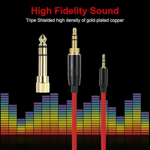 كيبل صوت ملفوف QC45 من لوسكاور، كيبل صوت بديل متوافق مع سماعات بوز QC45/QC35/QC35 II/QC25/NC700، سلك تمديد 2.5 ملم الى 3.5 ملم (1/8 انش) مع سلك تمديد 6.35 ملم (1/4 انش) 6-16 قدم، احمر in Kuwait