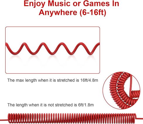 كيبل صوت ملفوف QC45 من لوسكاور، كيبل صوت بديل متوافق مع سماعات بوز QC45/QC35/QC35 II/QC25/NC700، سلك تمديد 2.5 ملم الى 3.5 ملم (1/8 انش) مع سلك تمديد 6.35 ملم (1/4 انش) 6-16 قدم، احمر in Kuwait