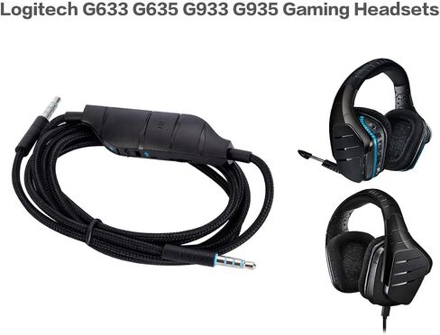 كابل بديل UNCLE LIGHT G633 G635 G933 G935، متوافق مع سماعات الألعاب Logitech G633 G635 G933 G935، سلك Aux 3.5 مم، كتم صوت مدمج، التحكم في مستوى الصوت، 5 أقدام (1.5 متر)، أسود in Kuwait